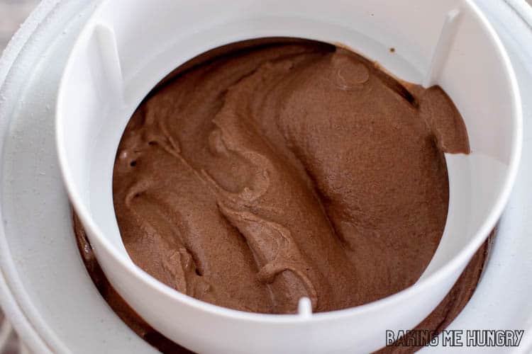 churned chocolate base in machine