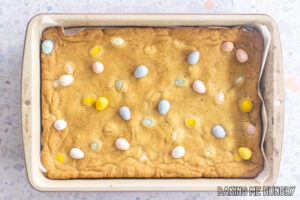 baking dish of Easter cookie bars
