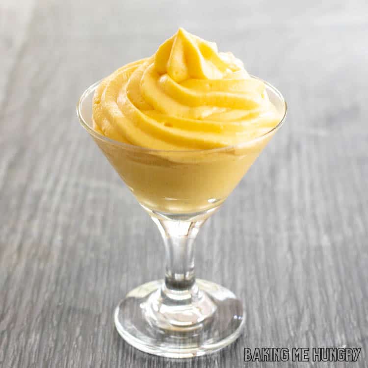 small dish of mango mousse from the side