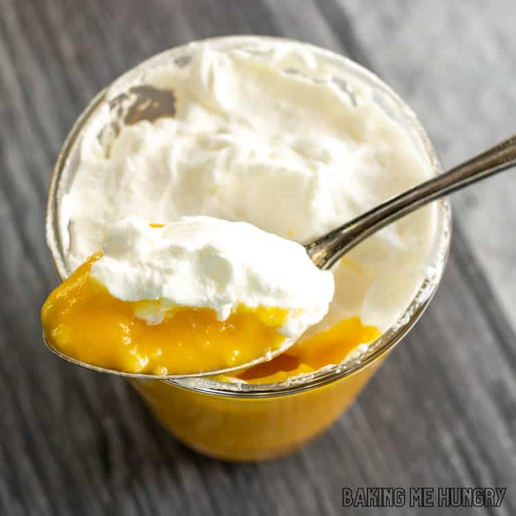 bite of the mango pudding without gelatin on a spoon