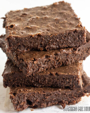 close up of stacked condensed milk brownies