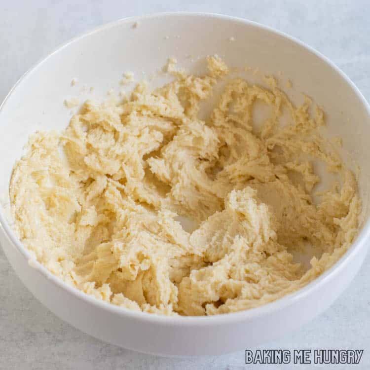 creamed butter and sugars in bowl