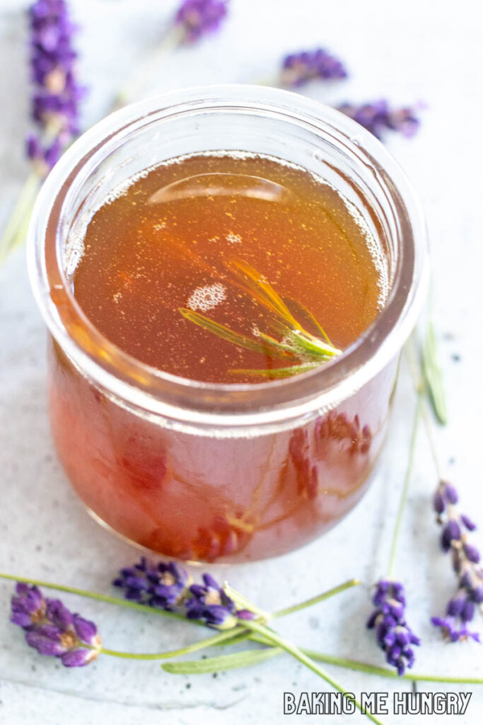 jar of honey lavender syrup close up