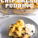 pinterest image for chocolate chip bread pudding