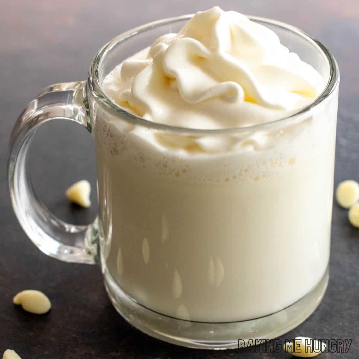 close up of starbucks white hot chocolate