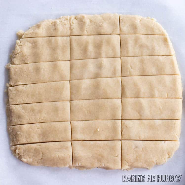 a rectangle of dough cut into strips