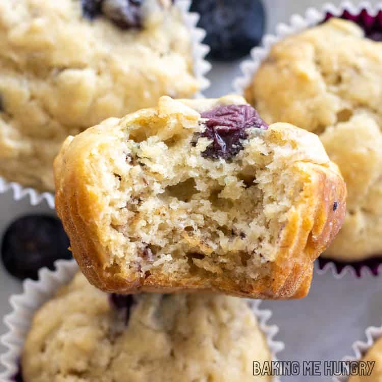 close up of Banana Blueberry Oatmeal Muffins