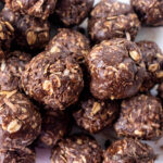 close up of Chocolate Peanut Butter Oatmeal Balls