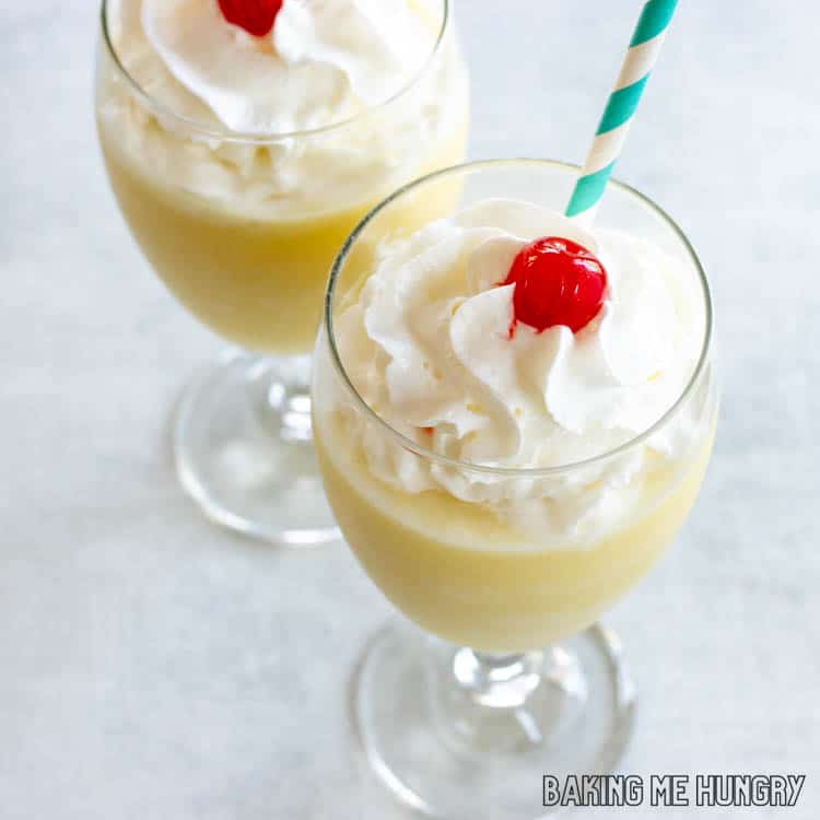 two goblets with pina colada mocktail