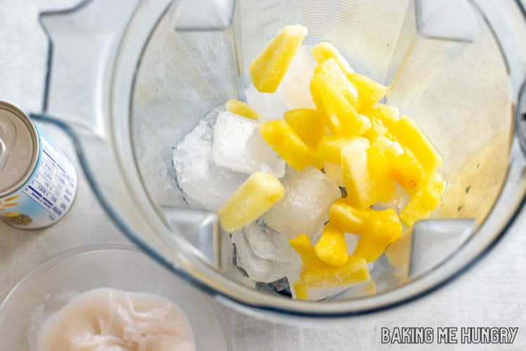 frozen pineapple and ice in blender