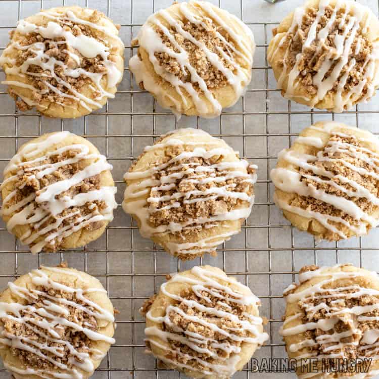 cookies from the coffee cake cookies recipe on wire rack