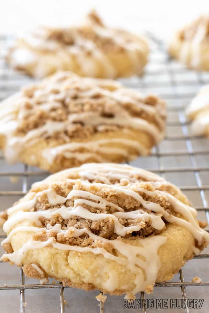 coffee cake cookies on wire rack from side