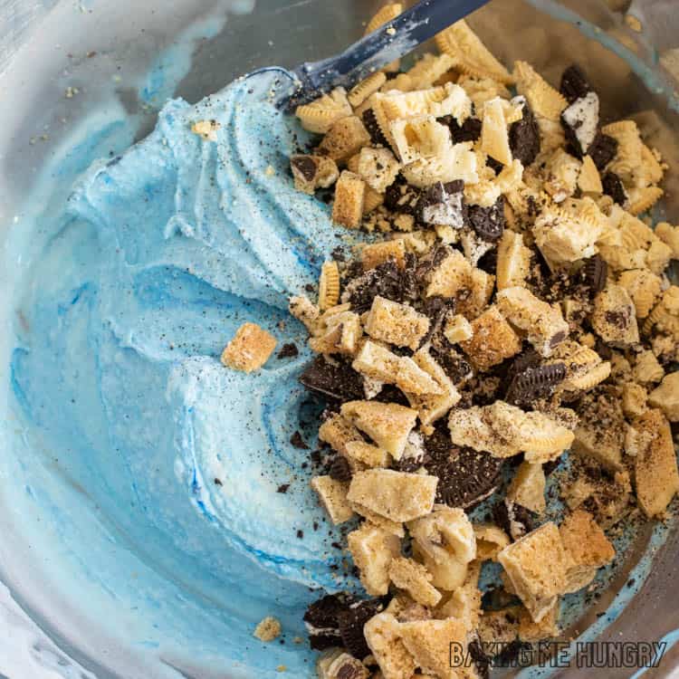 cookie crumbs on top of ice cream in bowl