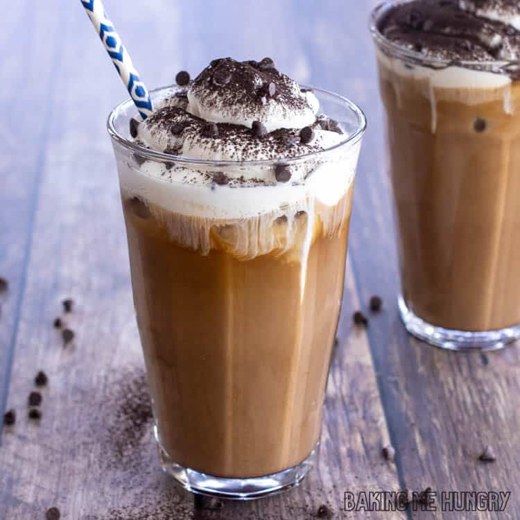 two glasses with mocha iced coffee recipe