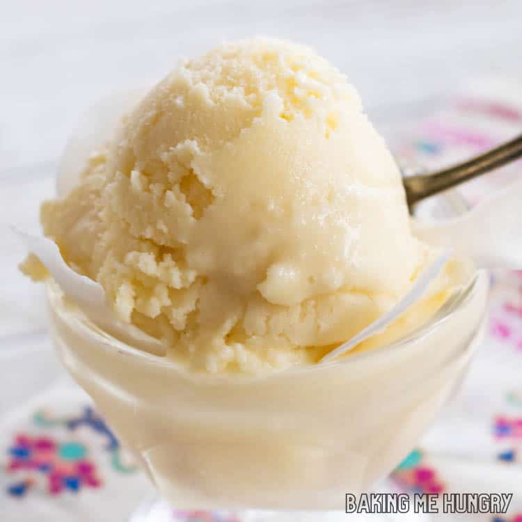 bowl of passion fruit ice cream with a spoon