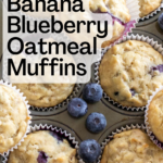 pinterest image for banana blueberry oatmeal muffins