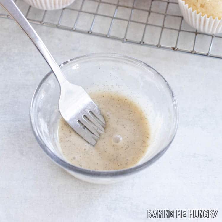 small bowl of vanilla bean glaze