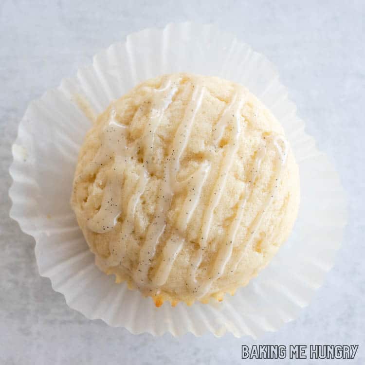 one of the vanilla bean muffins sitting on a paper liner