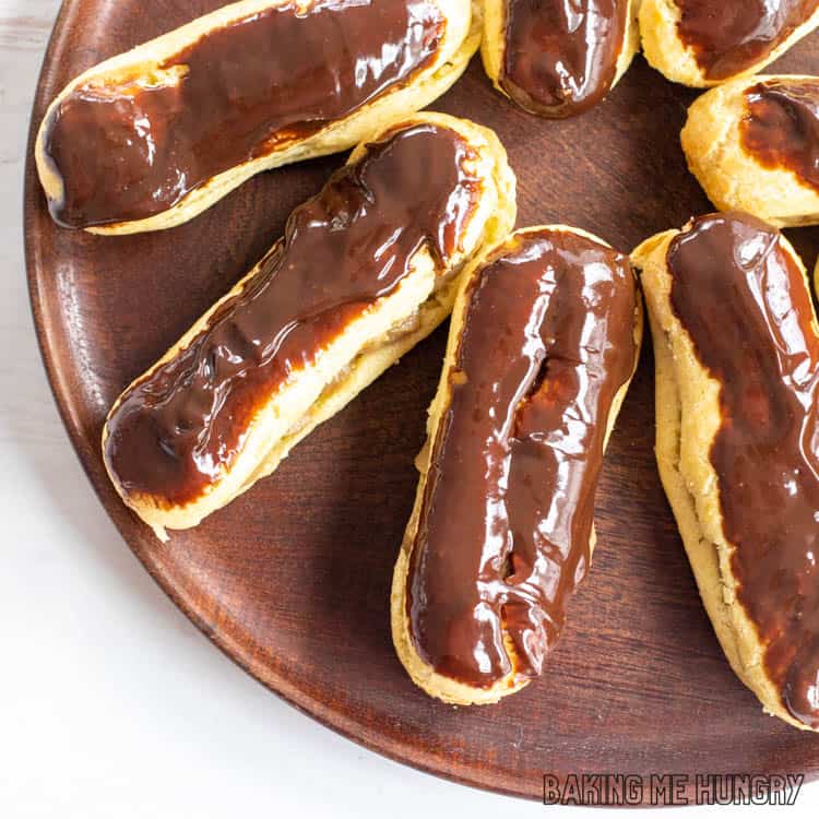 coffee eclairs on plate from overhead