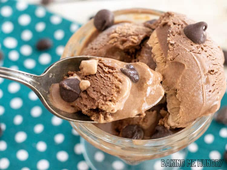 bite of chocolate coffee ice cream on a poon