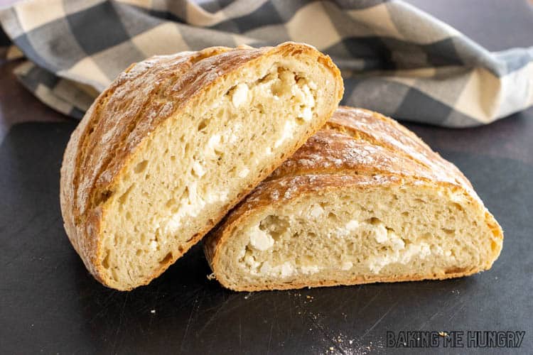 feta bread cut in half to show filling