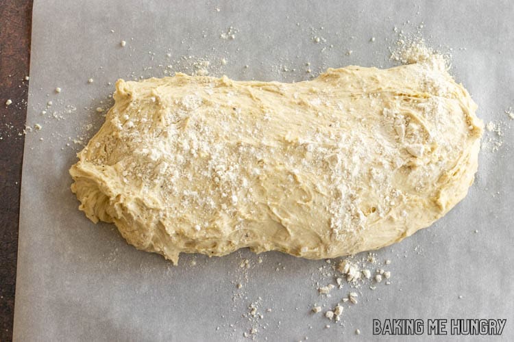 dough turned out of bowl and sprinkled with flour