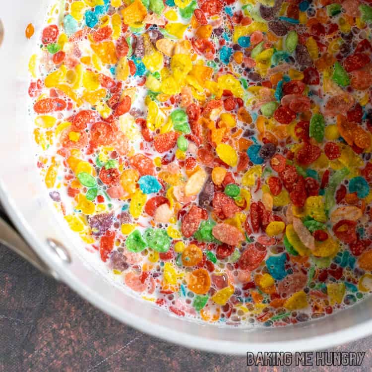 fruit cereal poured on top of milk