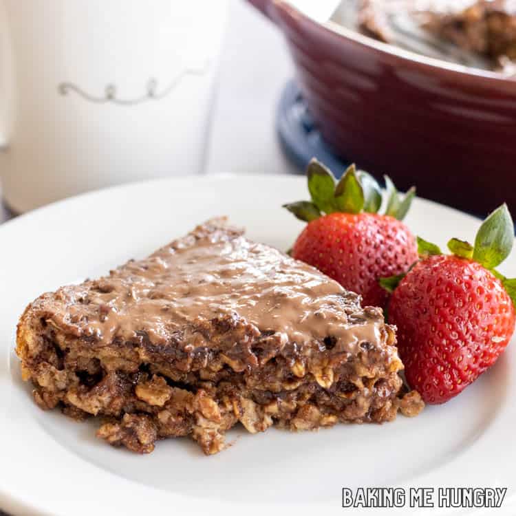 nutella baked oats served on a small plate