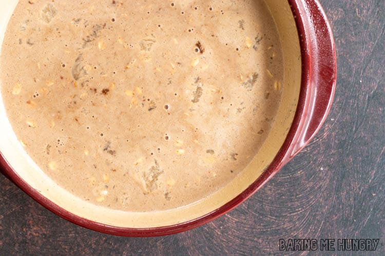 liquid and oatmeal mixture in baking dish