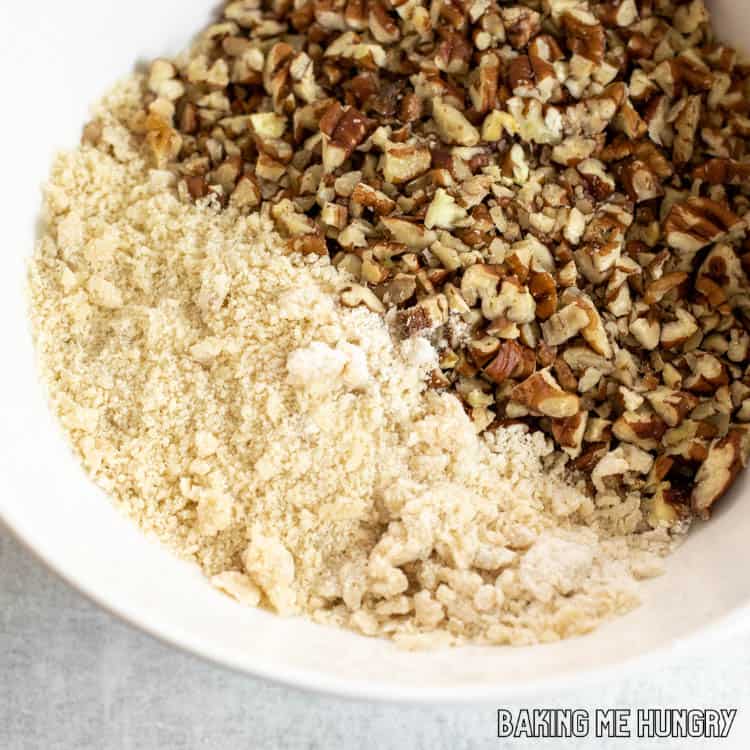 chopped pecans added to crumb topping