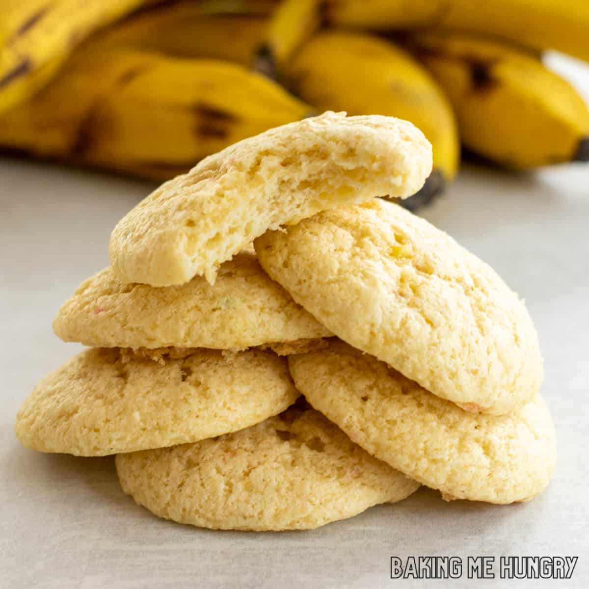stack of the 3 ingredient banana cookies missing a bite