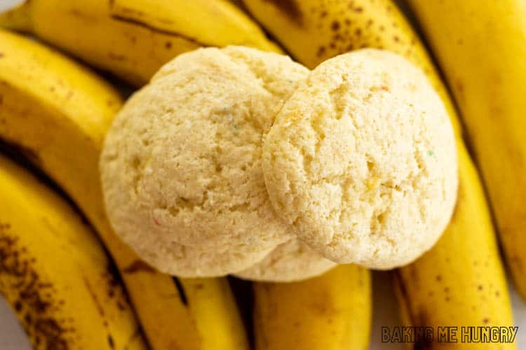 3 ingredient banana cookies resting on top of fresh bananas