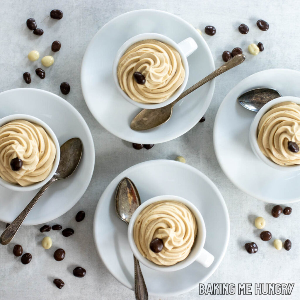 coffee mousse recipe piped into small coffee cups