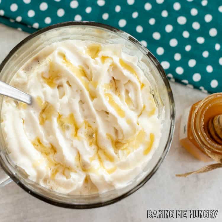 close up of honey latte recipe in mug