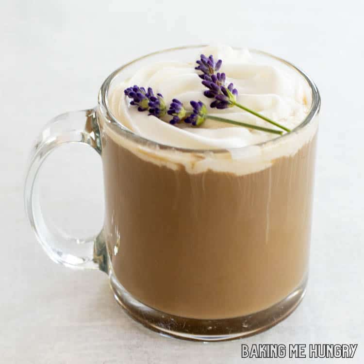 coffee with lavender garnished with whipped cream