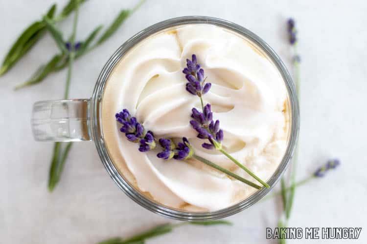 lavender coffee recipe garnished with whipped cream