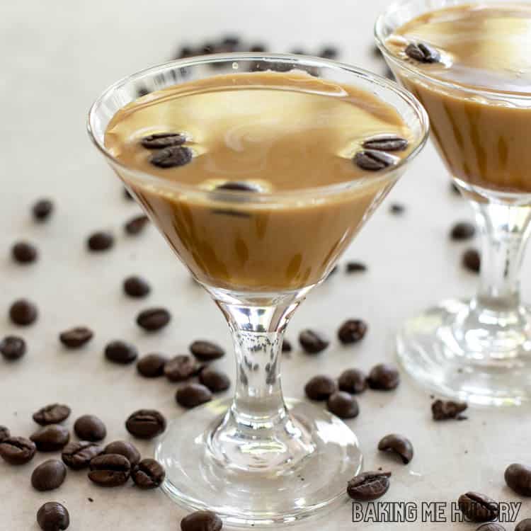 creamy virgin espresso martini in small martini glass