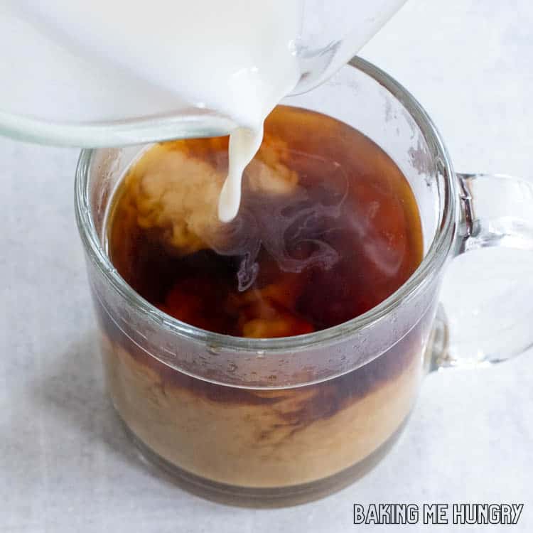 coffee mate italian sweet cream recipe being poured into mug of coffee