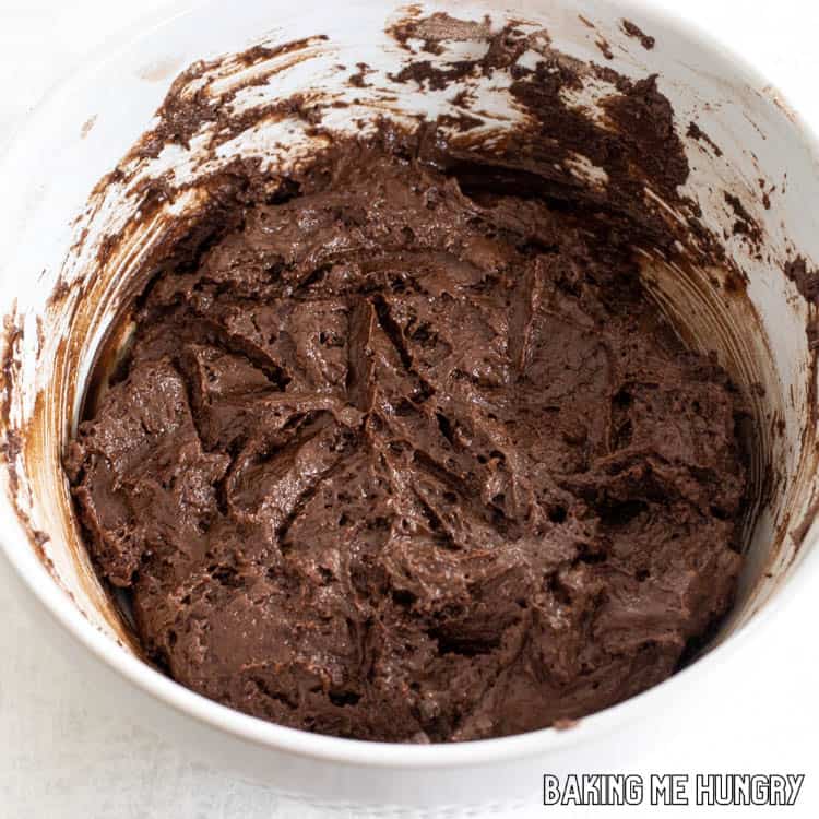 chocolate batter in mixing bowl