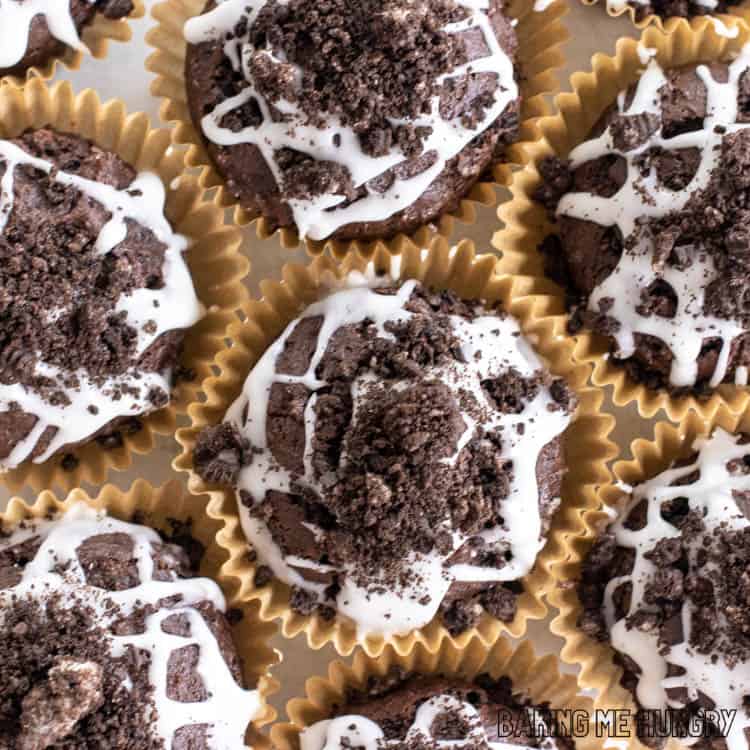 oreo muffins recipe with glaze and crushed cookies