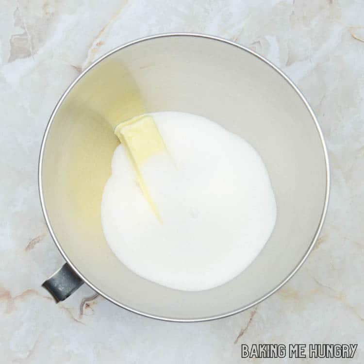 butter and sugar in mixing bowl