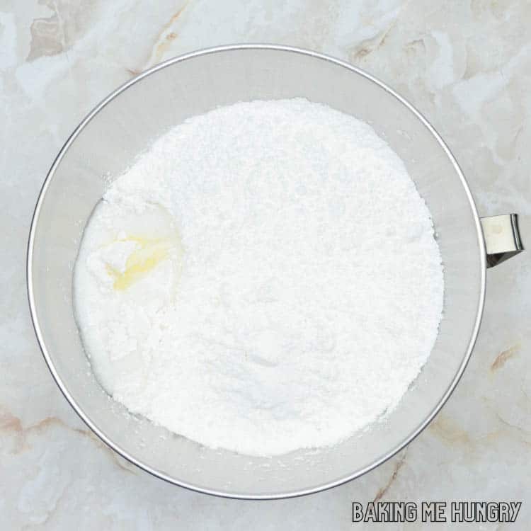 frosting ingredients in mixing bowl