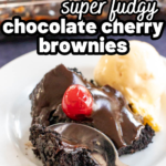 pinterest image for chocolate cherry brownies