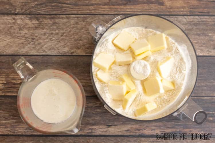 ingredients in food processor and measuring cup