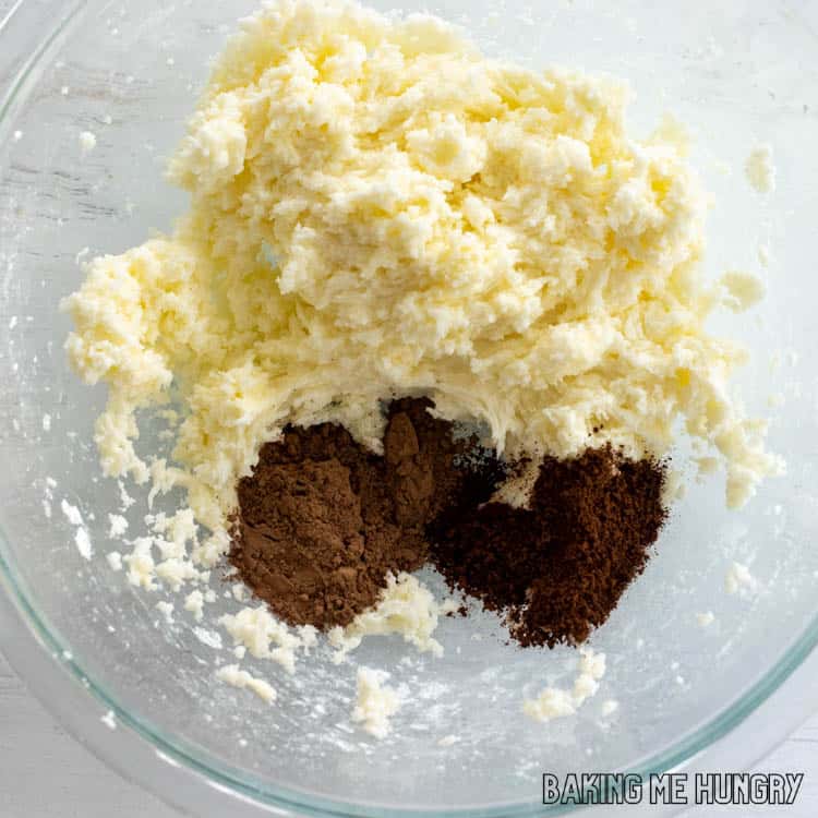 cocoa powder and espresso powder added to bowl