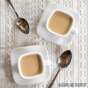 espresso panna cotta recipe served in small espresso cups with vintage spoons