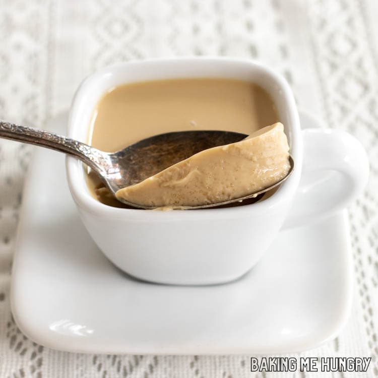 bite of espresso panna cotta on vintage spoon