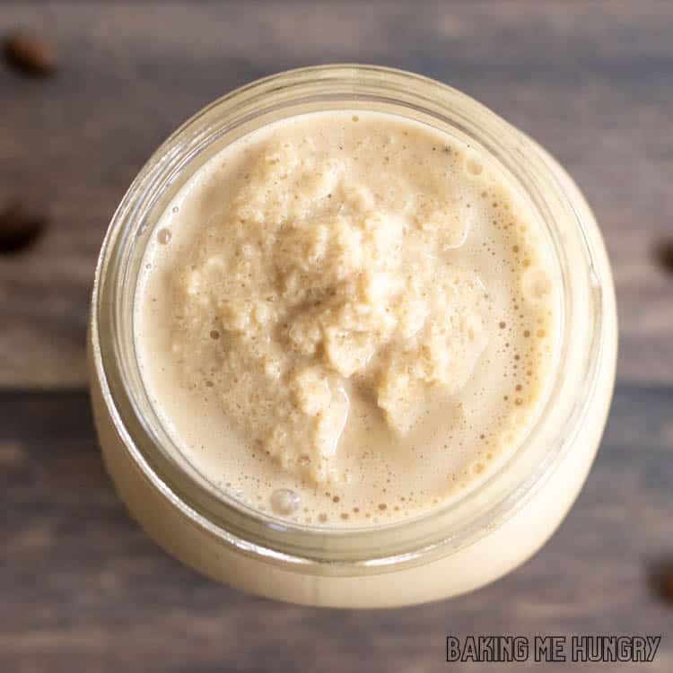 frosted coffee recipe in mason jar from overhead