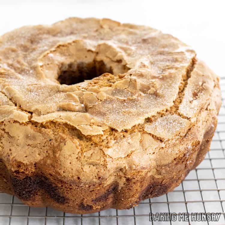 my grandmas coffee cake recipe shown close up cooling in wire rack