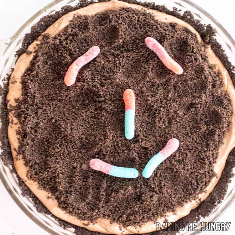 gummy worm smiley face on pie